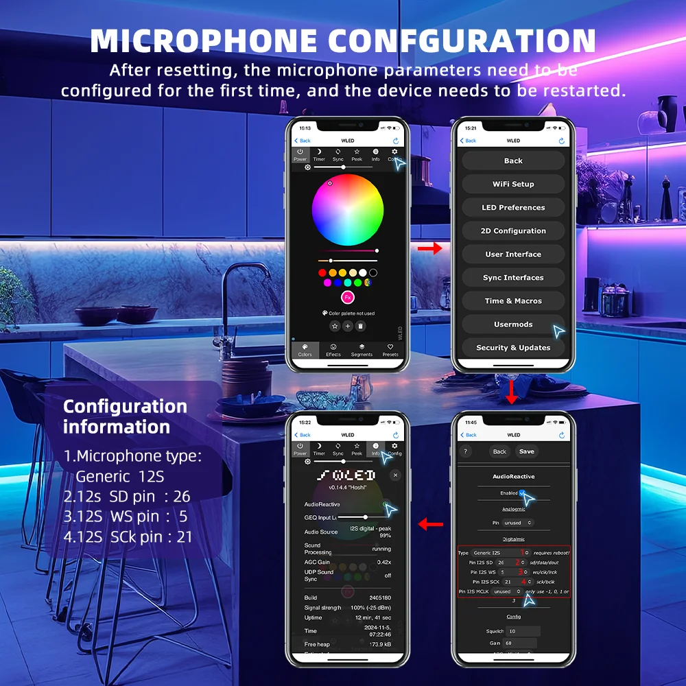 DOMRAEM ESP32 WLED USB-C Adressierbarer LED-Controller mit Musik-Mikrofon/UART-Unterstützung für WS2814/12B RGB IC-Streifen etc. 16A Sicherung HA Alexa – Detail 19