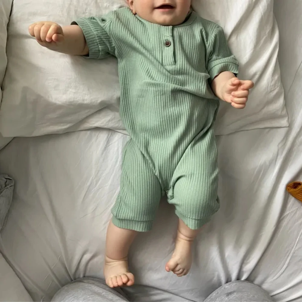 2025 Summer Newborn Baby Rompers Infant Boy Onesie Short Sleeve Soild Cotton Casual Clothes Toddler Girl Jumpsuit Pajamas 0-24M 2