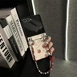 Chic Strawberry Flower Phone Case with Rhinestone Bracelet Chain - Shockproof Cover - Z Flip 8 (A)