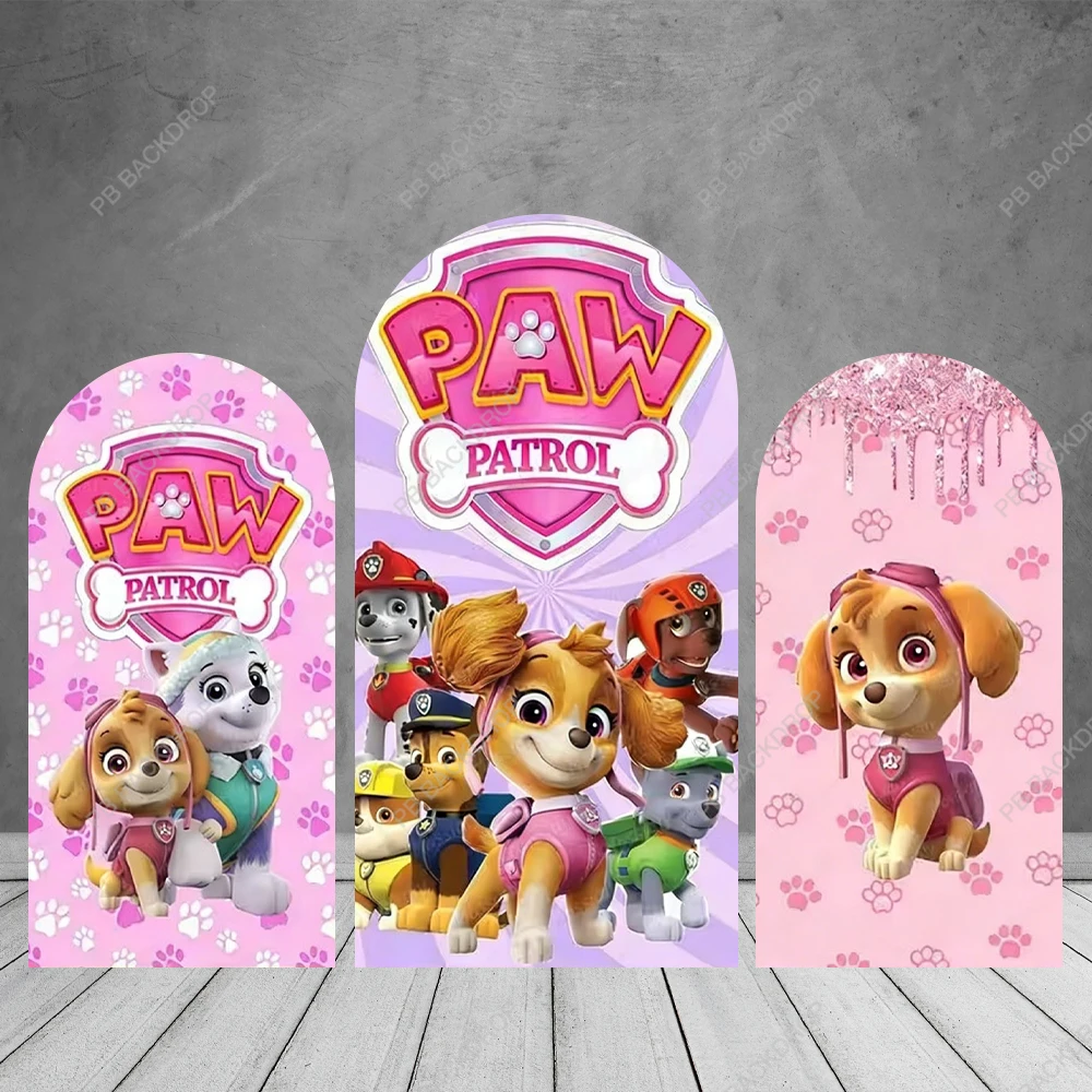 Paw Patrol 테마 핑크 아치 배경 소녀 어린이 1 생일 파티 베이비 샤워 스카이 배너 장식 배경 사진 소품