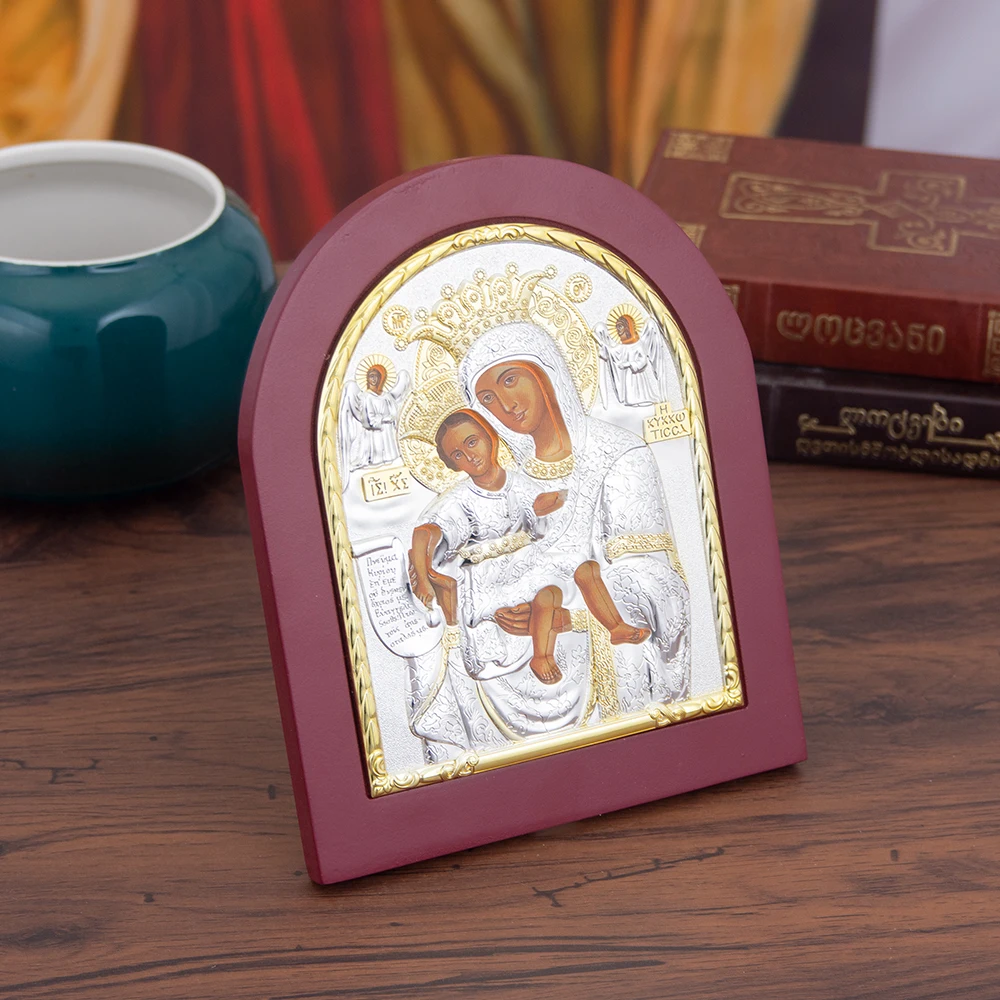 HTISOK Orthodoxe Maria mit Jesus-Symbol, byzantinische Heilige Kunst, handgefertigtes Altarstück, christliches religiöses Andachts-Sammlerstück – Detail 8