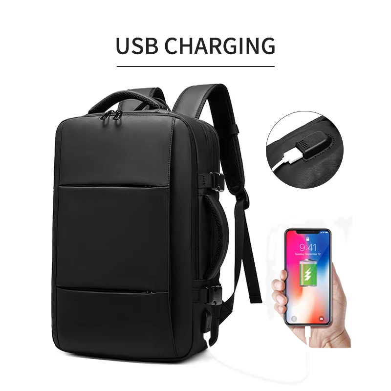남성용 여행 배낭, 39L 비즈니스 확장, 17 인치 노트북 배낭 배낭, USB 충전, 방수 하이킹 야외 배낭