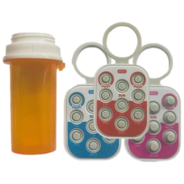 Pill Caddy Metal Compact Style Pill Box W/ Refillable Vials