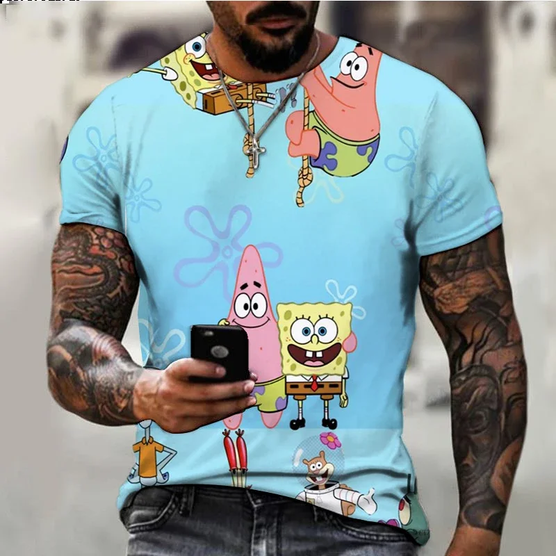 2024 Fashion T-shirt SpongeBob Tshirt Kids Cartoon Anime Print Boys Girls Short Sleeve Summer Fashion Casual Men T-shirt 2