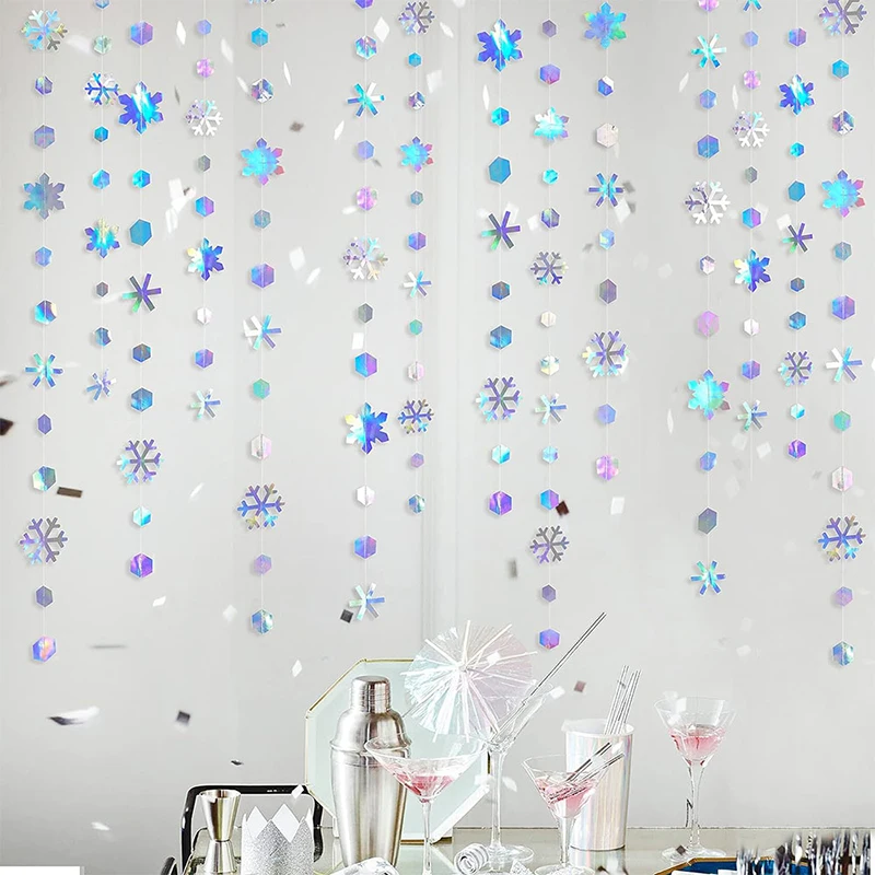 Christmas Hanging Snowflakes Decorations 4M 3D Iridescent Paper Snowflakes Garland for Winter Wonderland Christmas Party Decor christmas decorations