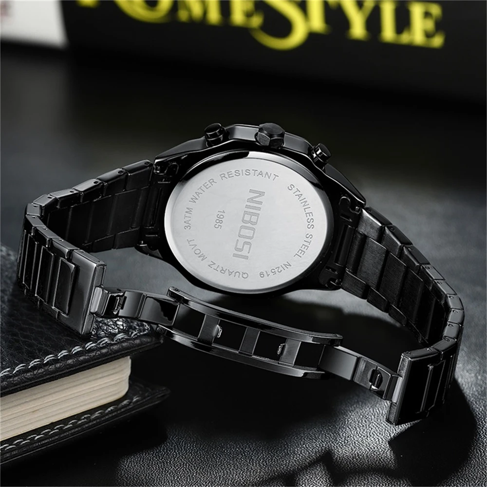 NIBOSI Mens Watches Top Brand Luxury Stainless Steel Chronograph Quartz Watch Sport Waterproof Date Wristwatch Relogio Masculino