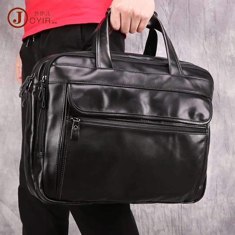 

First Layer Cowhide Men's Briefcase Business Retro Genuine Leather 15.6-Inch Laptop Bag Oil Wax Leather Crossbody Men's Bag