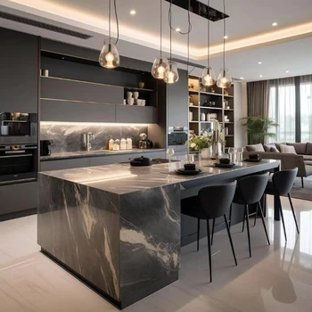 ตู้ครัวไม้อัดออกแบบเอง ตู้ครัวบิลท์อินทันสมัย ตู้ติดผนังและตู้ใต้เคาน์เตอร์ 1