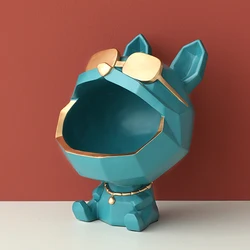 Resin Dog Sculpture with Storage Compartment - Decorative Big Mouth Animal Statue and Stylish Key Holder Gift (Green)
