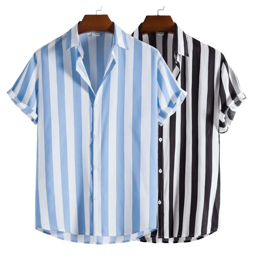 

Summer Men Shirt Striped Hawaii Buttons Short Sleeve Shirt Beachwear camisas masculina homme camisas de hombre рубашка мужская