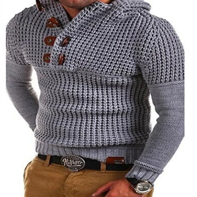 

Sweater Men's New Diagonal Button Long-sleeved Bottom Sweater Hooded Sweater