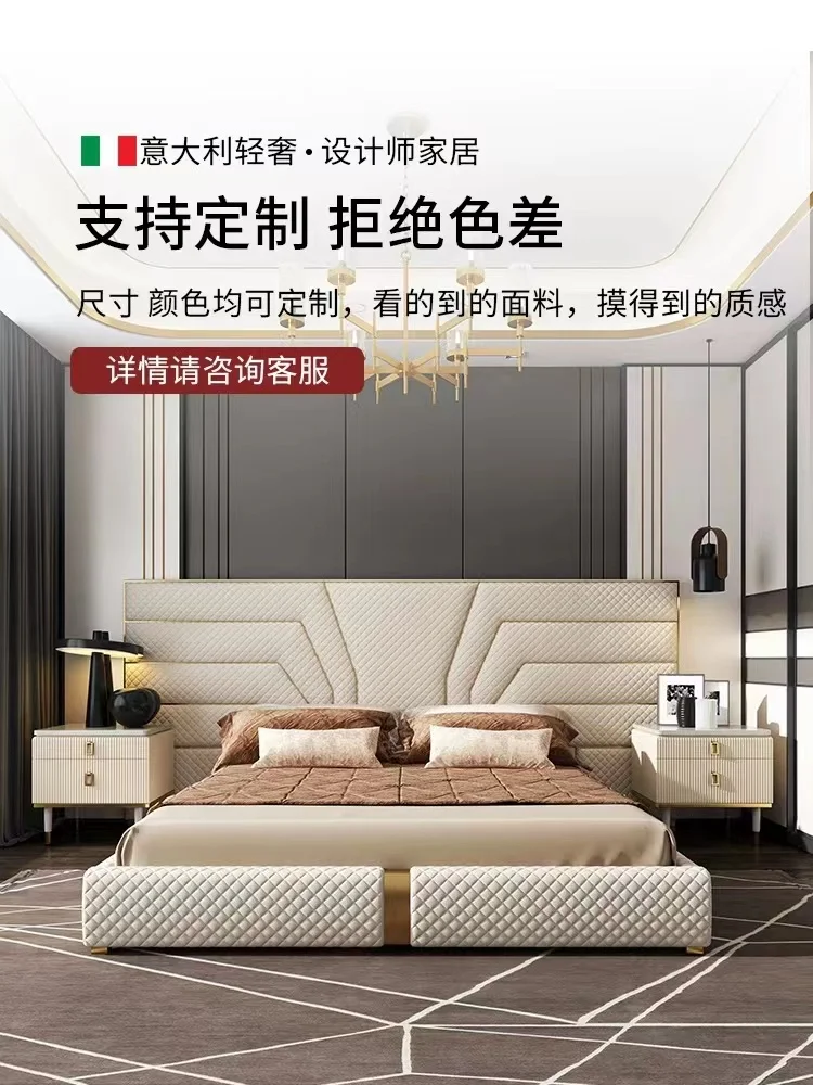 talian Luxury King Size Bed Frame Big Headboard Wood Bedroom Furniture Cabeceira Cama Casal Lit 2 Personnes Moderne Disign
