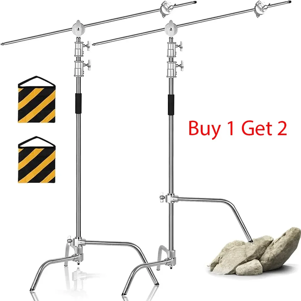 Soporte de luz C de acero inoxidable, altura máxima de 260cm, 107cm, brazo de sujeción, liquidación, un regalo