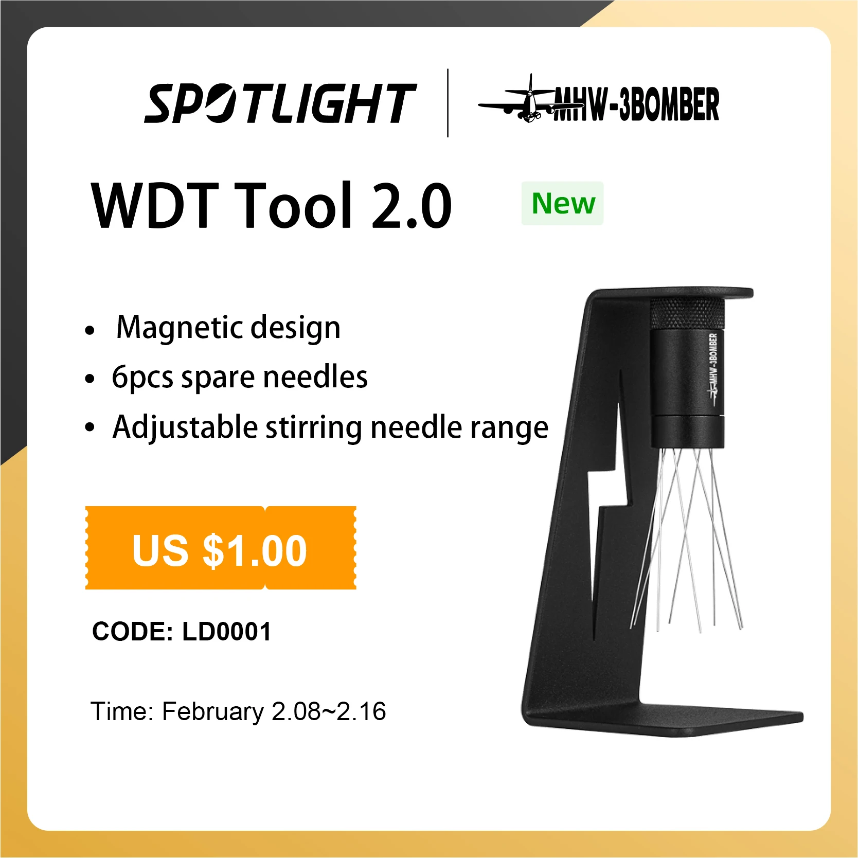 MHW-3BOMBER Adjustable WDT Espresso Distribution Tool Replaceable Needles Coffee Stirrer with Magnetic Stand Barista Accessories