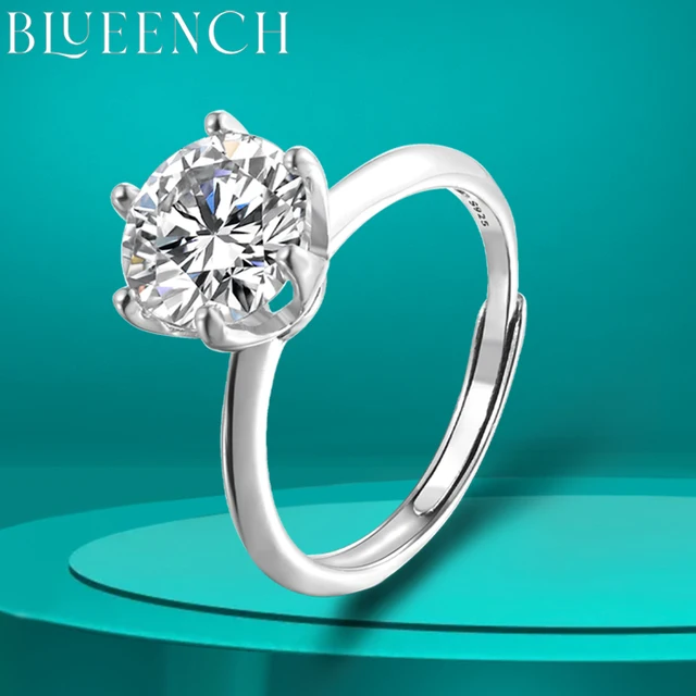 BLUEENCH D VVS1 Moissanite Solitaire Adjustable Ring