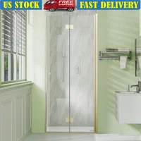 Frameless 32" W x 72" H Bifold Hinged Glass Shower Door Brushed Gold Left Installation Waterproof Seal Easy Entry and Exit 1