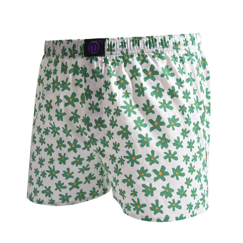 Pure Cotton Panties Green flowers For Men And Women Pattern Comfortable Breathable Shorts For Home Leisure