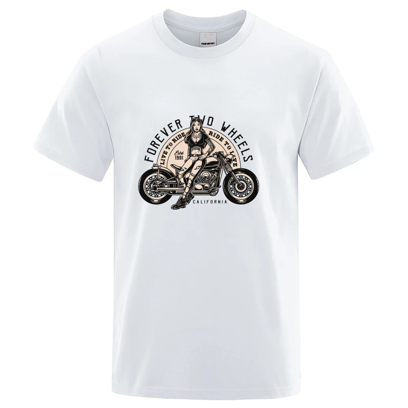 New 2023 Summer Men Tee Shirt Forever Two Wheels Print Motorcycle Goldwing Classic Vintage Biker Appassionato T Shirt Cool T-Shirt