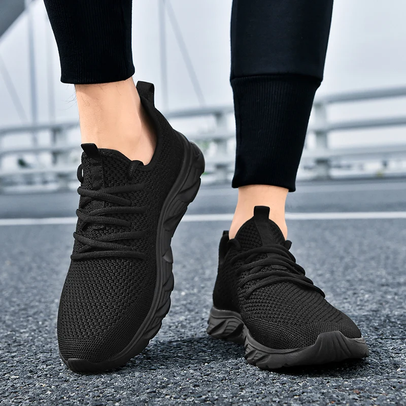 Sneakers Men Shoes Mesh Breathable New Casual Shoes Light Outdoor Walking Tenis Shoes Zapatillas Hombre Black Size 39-45 2