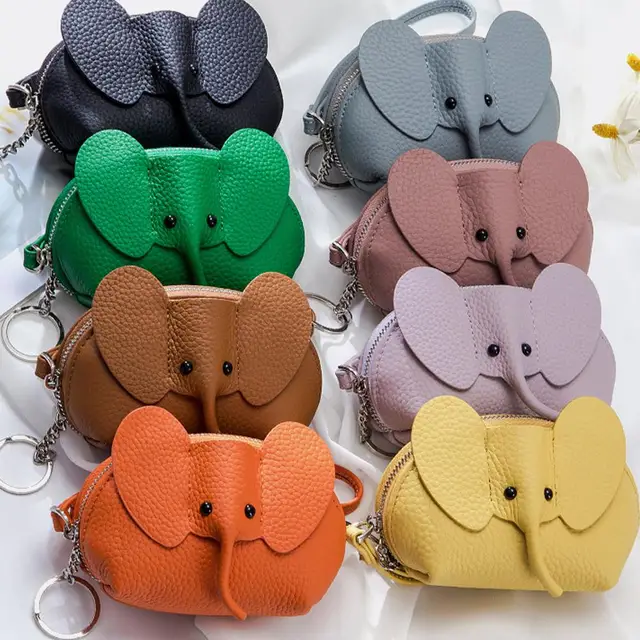 100% The First Layer Of Cow Leather Handmade Animal Shaped Coin Purse And  Keychain Set, Used To Hold Coins Or Lipstick Storage, Elephant/owl Shaped  Coin Wallet And Keychain Kit - Temu