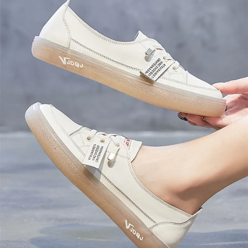 

Soft Leather White Shoes for Women 2023 Spring Summer Autumn New Designer Women's Vulcanize Shoes Solid Color Zapatillas Mujer