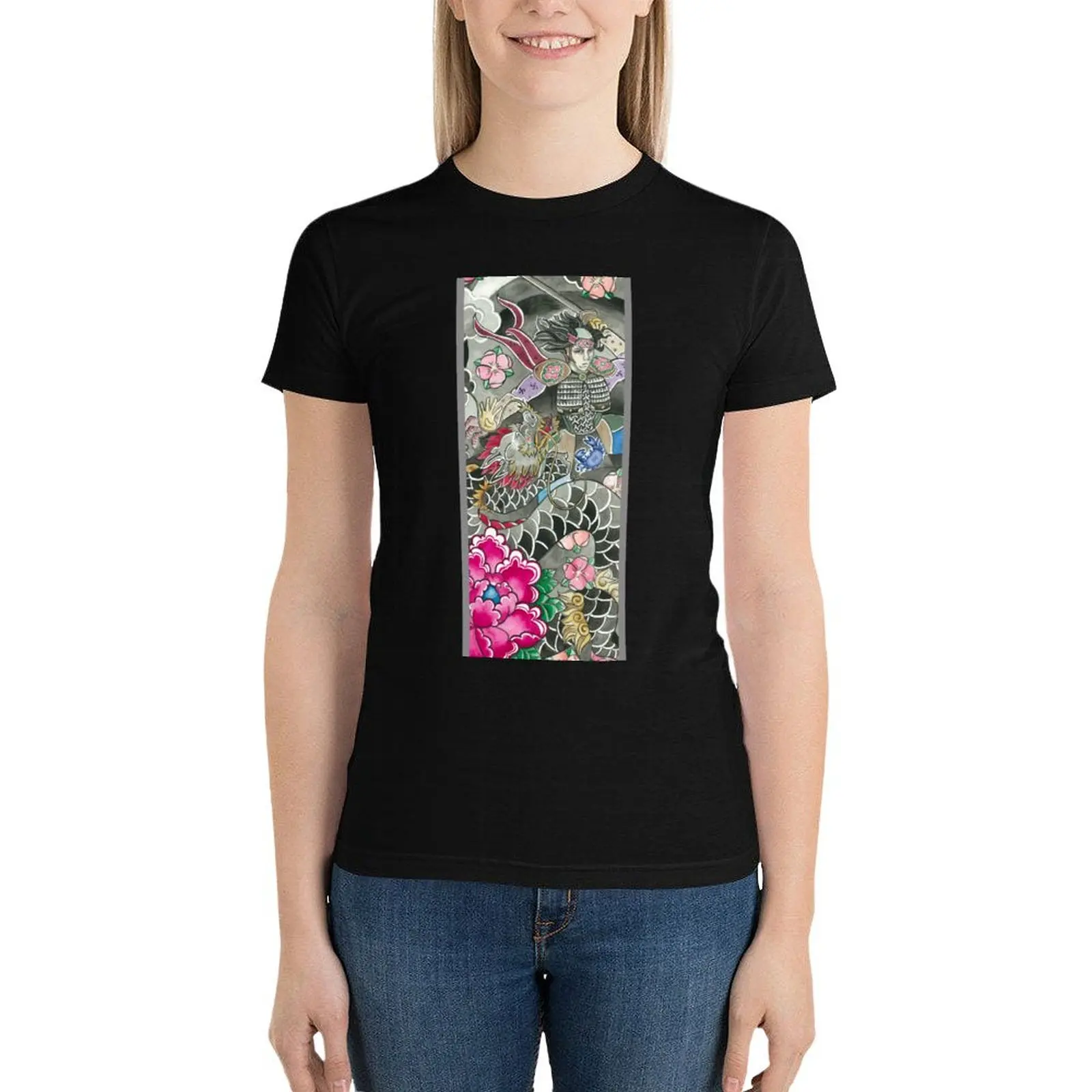 

Samurai and Dragon T-Shirt hippie clothes funny korean fashion oversized tops Women
