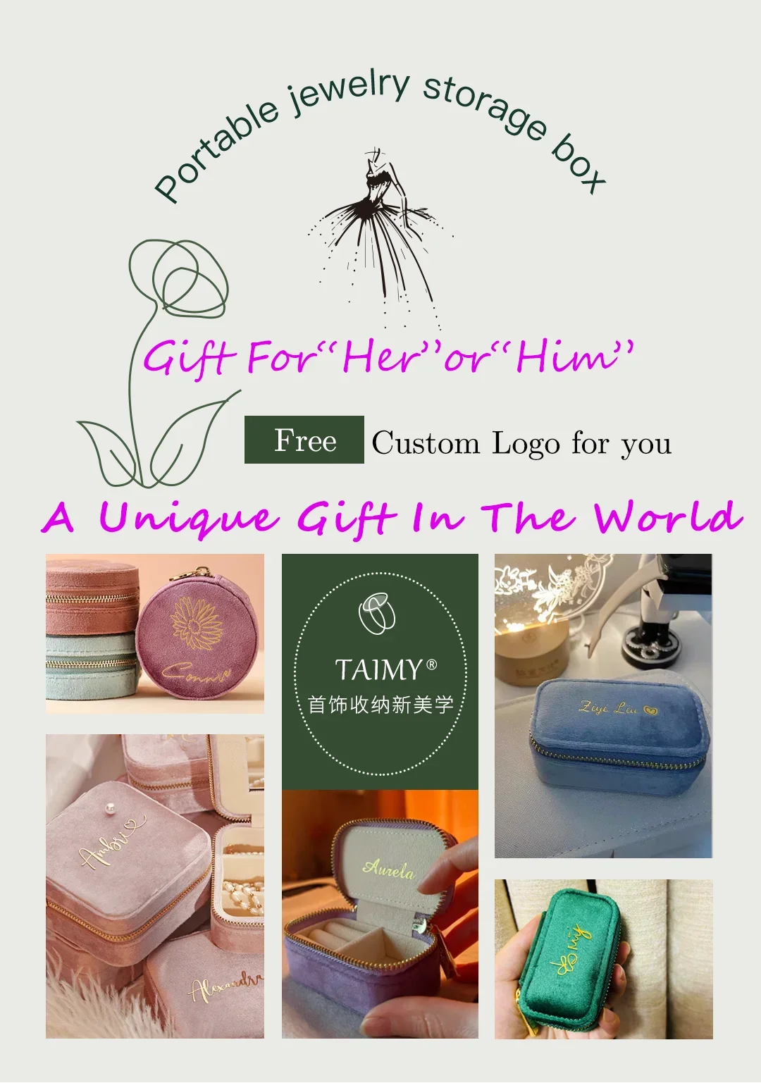 TAIMY Velvet Ring Box Get Marry Engagement Ring Box Personalized Custom Logo Ring Case 1 Slot Ring Box Diamond Ring Packaging