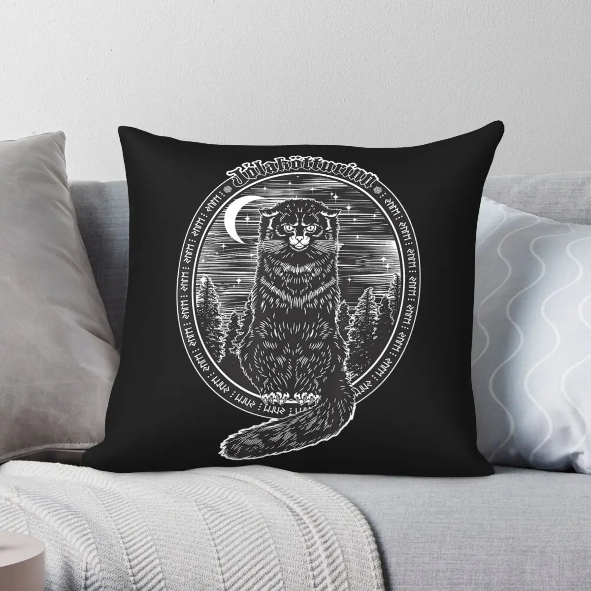 

Yule Cat Jolakotturinn Icelandic Square Pillowcase Polyester Linen Velvet Creative Zip Decor Pillow Case Car Cushion Cover 45x45