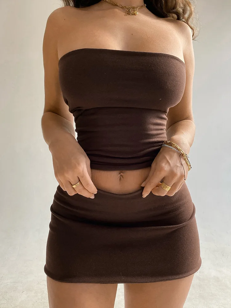 Dulzura Women 2025 Spring Tube Tops Mini Skirts Party Club Two Piece Matching Sets Vacation Outfits Wholesale Items For Business - Image 2