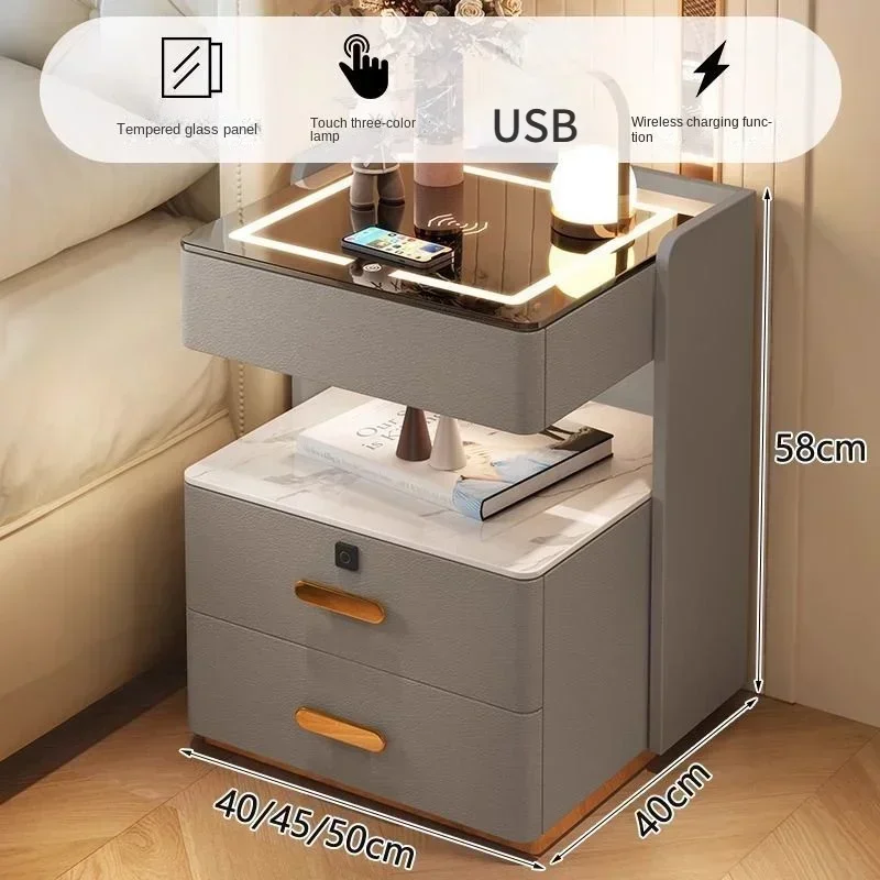 Mesita de noche inteligente, sencilla y moderna, dormitorio doméstico de tres cajones, almacenamiento junto a la cama, gabinete de almacenamiento de madera maciza, mesita de noche
