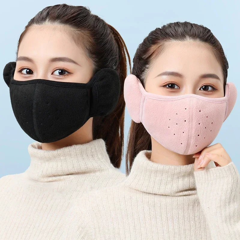 Winter Warm Face Mask Cold-Proof Breathable Earmuff Windproof 3D Polar Fleece Half Face Cover Motorcycle Bicycle Riding Mask