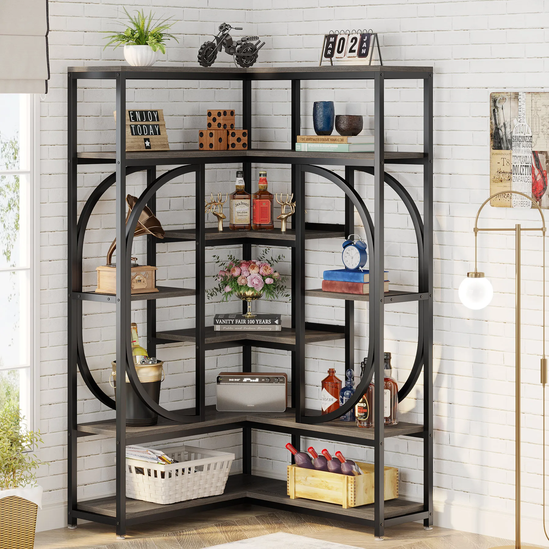Tribesigns 7-Shelf Corner Bookshelf Large Modern Corner Bookcase Tall L-Shaped Shelf Stand Display Rack