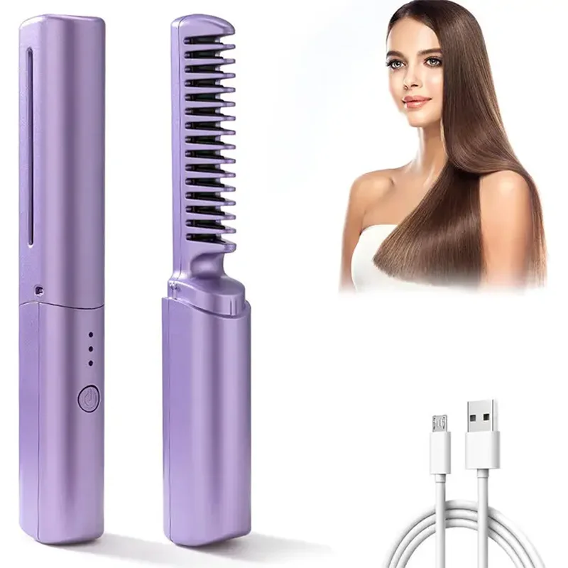 

Wireless Professional Hair Straightener Curler Comb Fast Heating Negative Ion Straightening Curling Brush Styling Tools