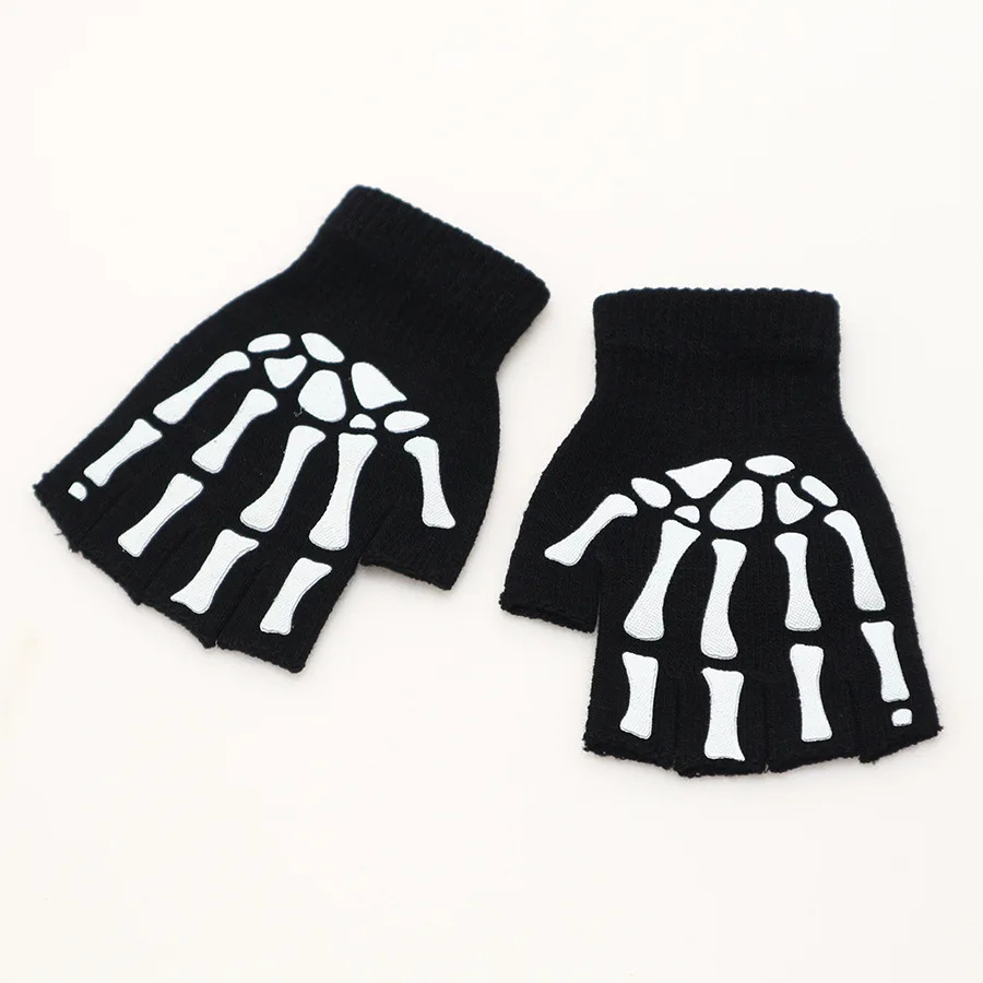 New men's warm gloves autumn and winter finger knitting gloves Fashion skull hand pattern gloves Halloween
