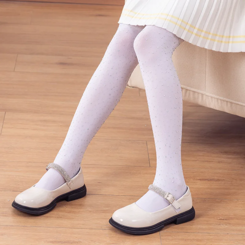Kids Baby Girls Tights Sweet Princess Rhinestone Footed Leggings Breathable Pantyhose Trendy Stockings For Summer Spring Fall