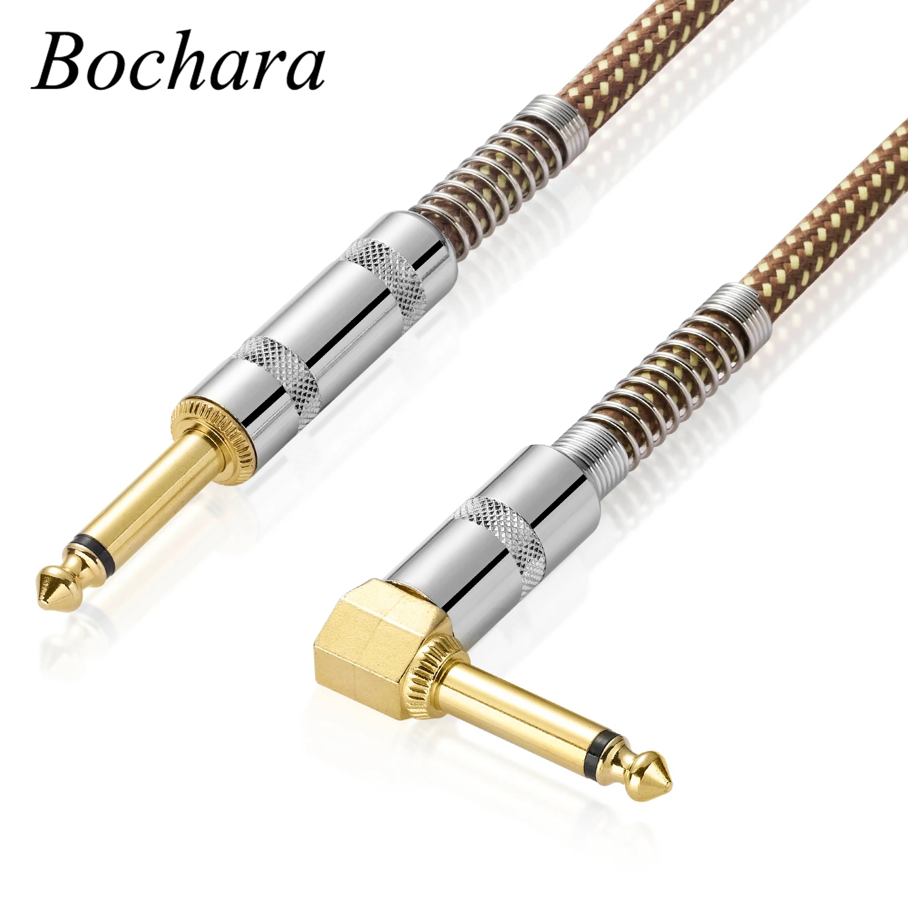 Bochara Braided 1/4'' Jack 90degree 6.5mm to 6.5mm Audio Mono Cable