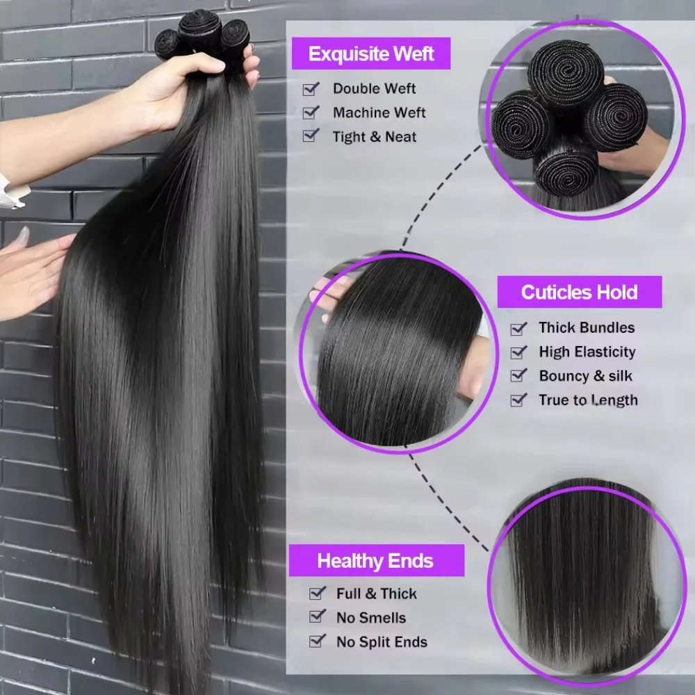 Straight Human Hair Bundles 1/3/4 PCS Natural Black Brazilian Hair Weave Bundles 14-30 Inch Human Hair ExtensionsNatural straight hair fringes specially designed for Designed specifically for black women 4