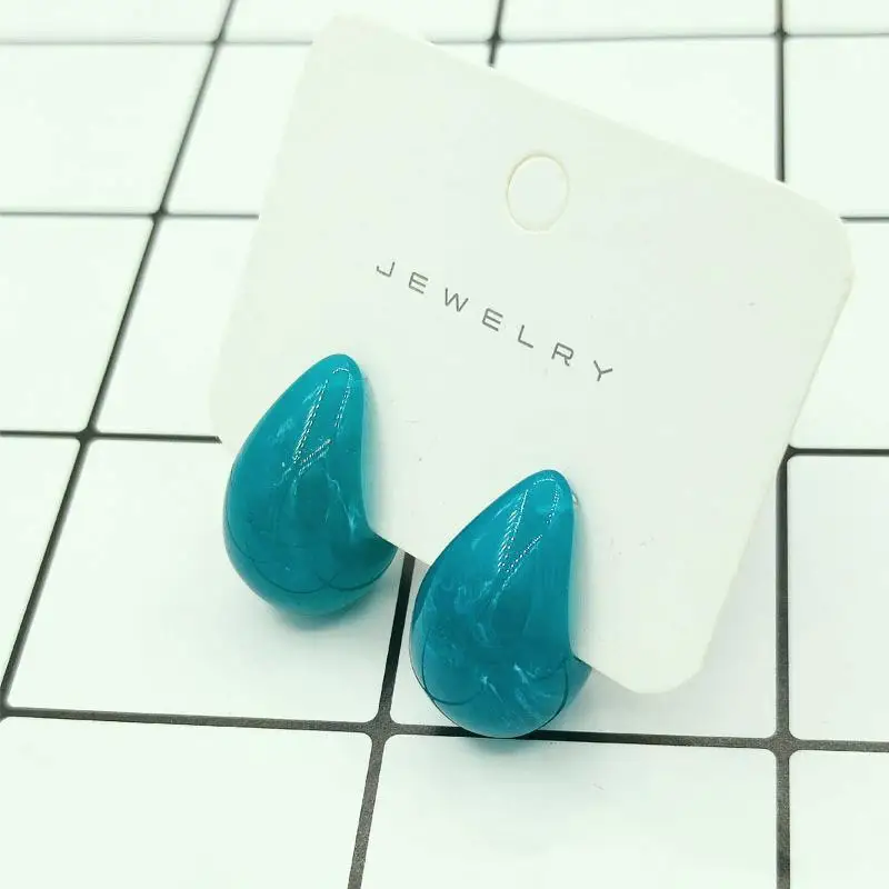 2025 New Stylish Women's C-shaped Stud Earrings Blue Enamel Water Drop Design Candy Color Lovely Wedding Jewelry aretes de mujer 3
