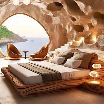 Create Double King Size Bed Luxury Modern Frame Wedding Design American Style Bed Fashionable Hotel Solid Wood Muebles Furniture