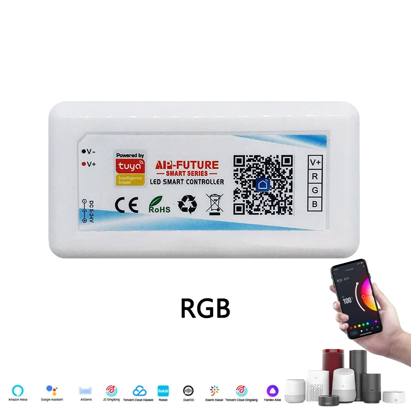 Smart LED Strip Controller with AI Voice and Music Sync – RGB, CCT, and Single Color Dimmer (WiFi, Tuya, APP Controlled)