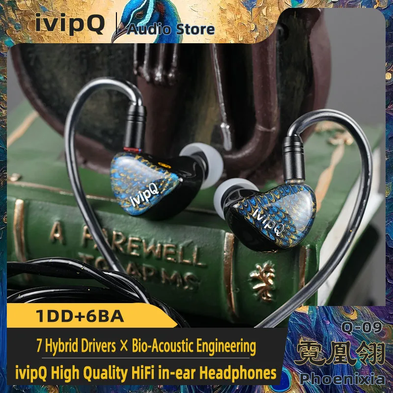 ivipQ-Q09 Phoenixia Sound Balance in Ear HiFi Earphone 1DD+6BA Dynamic Extremely Musical IEMs 4.4mm 2pin Cable, for Musicians 5