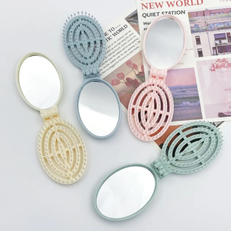 2-in-1 접이식 빗 거울 미니 휴대용 두피 마사지 빗 여행 외출용으로 완벽 휴대하기 쉬운 이상적인 선물