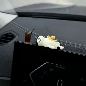 Nuovi Accessori Auto Carini per Interni, Decorazioni Creative in Resina per Cruscotto, Ornamenti a Forma di Gatto e Caffè, Accessori Auto a Tema Gatto Cartone Animato
