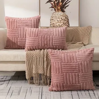 1pc Boho Faux Fur Plush Throw Pillow Covers, Cream White, Luxury SoftFluffy Decorative Cushion Cover Pillowcase for Sofa, Couch 6