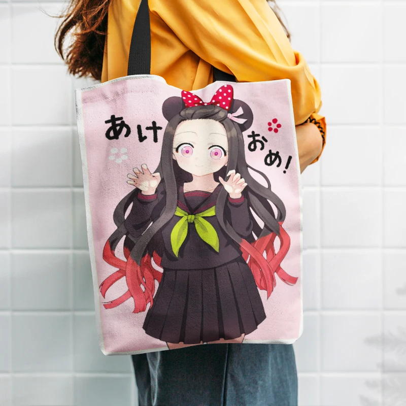 

Anime Demon Slayer Shopping Bag Kimetsu No Yaiba Graphic Handbag Women Cute Fashion Canvas Shoulder Bag Female Ulzzang Eco Bag