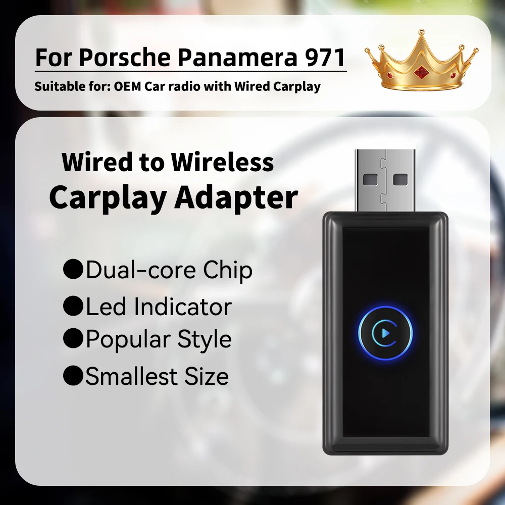 

Car OEM Wired Carplay To Wireless Car Play Smart AI Box Mini Body Wireless Carplay Adapter for Porsche Panamera 971 LED Spotify