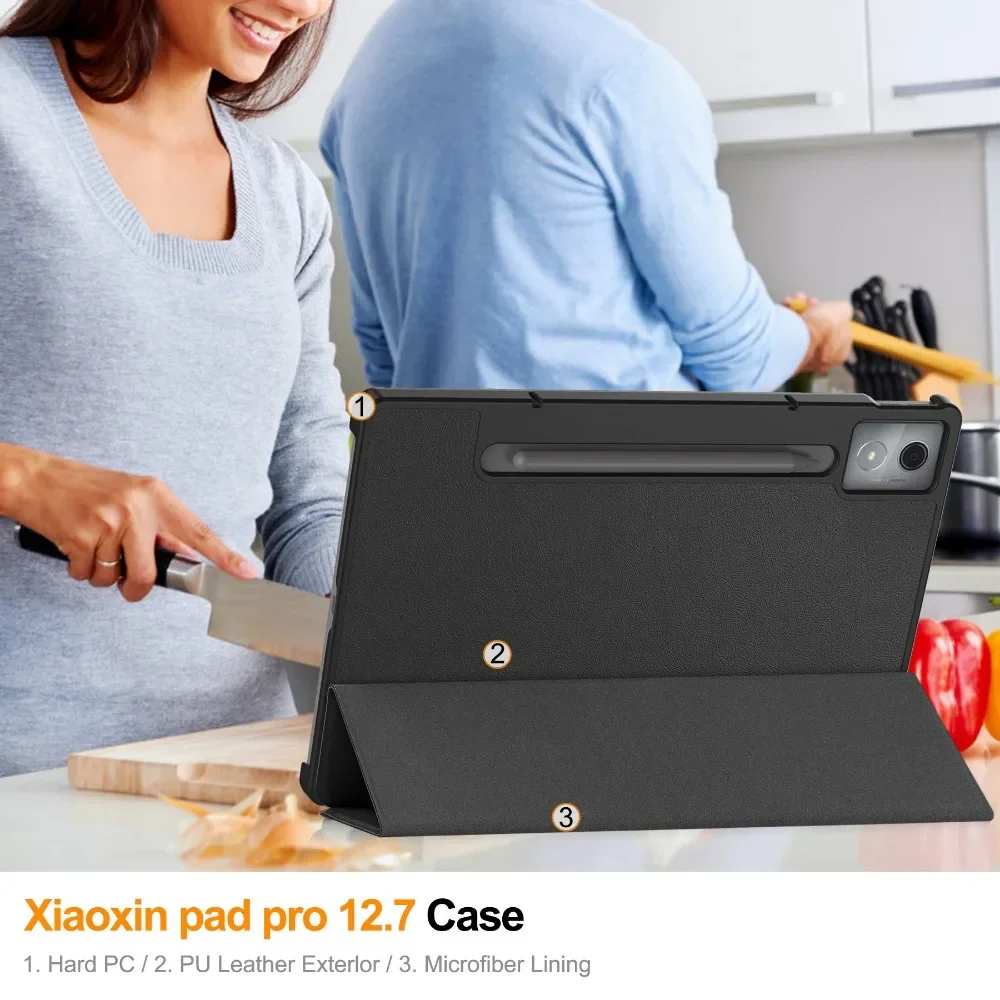 Lenovo Xiaoxin Pad Pro 12.7 2025年 ケース付き For Xiaoxin Pad Pro 12.7 2025 Tri-Folding Stand Smart Tablet