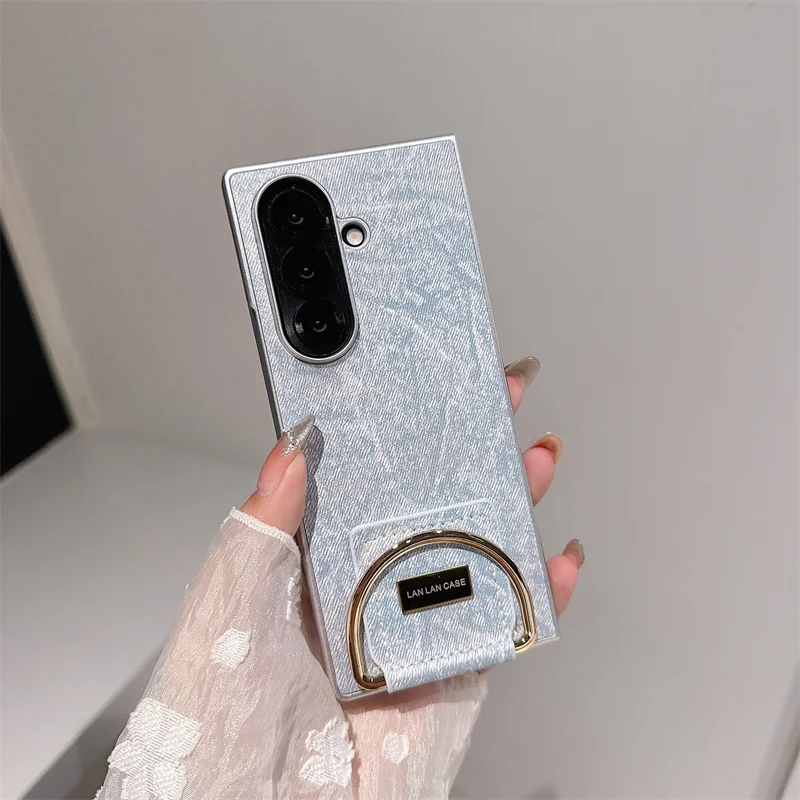 Fashion Denim Leather Phone Case For Samsung Galaxy Z Fold 7 6 5 4 3 Z Fold6 Fold7 Fold5 Cover with Ring Cute Cases Women Funda | Gaffar India