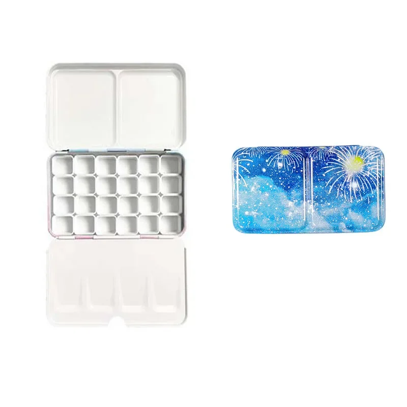 Paint Tray Color Palette Watercolor Palette Portable Empty Watercolor Tin Box Storage Iron Paint Tray Palette with 24 Half Pans For Painting