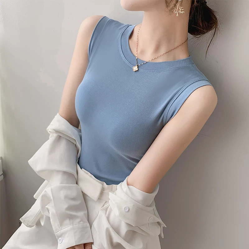 

2022 New Style Cotton Bottoming Camisole Women Spring Summer Outer Wear T-shirt Tight Sleeveless Top